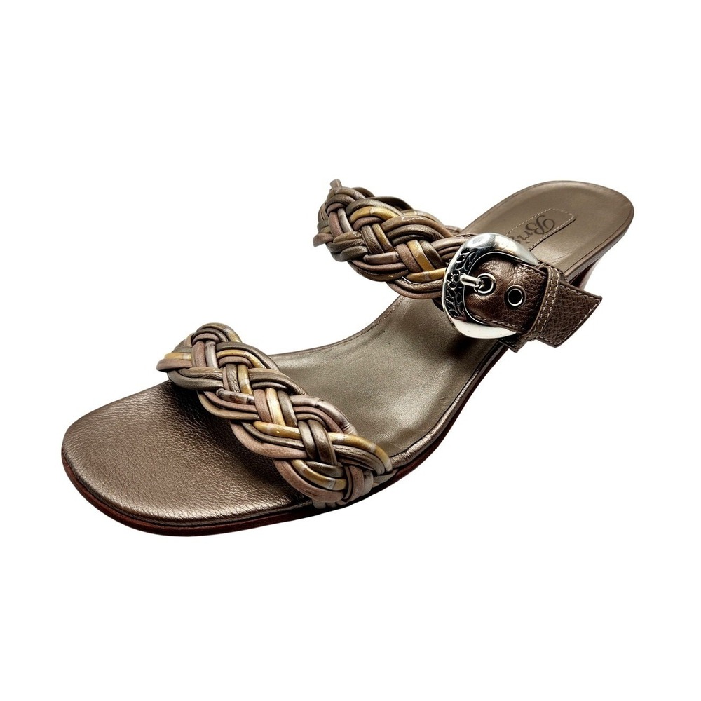 Brighton Sandals Shoes Womens Size 7.5 Brown Leather Braided Slide Buckle Fiji